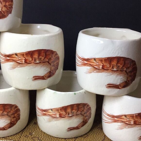 Napkin rings, vintage, ceramic shrimp embossed What moon look like chips are not - Picture 4 of 8